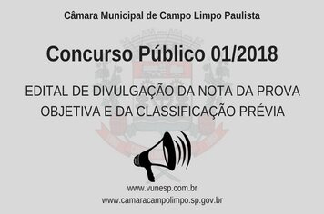 Concurso Público 01/2018 - Edital de Nota da Prova Objetiva e Classificação Prévia